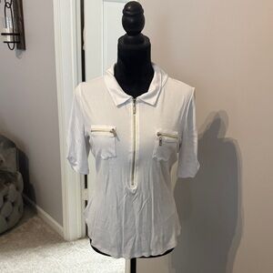 Guess White Button Down Shirt with Zipper Accents